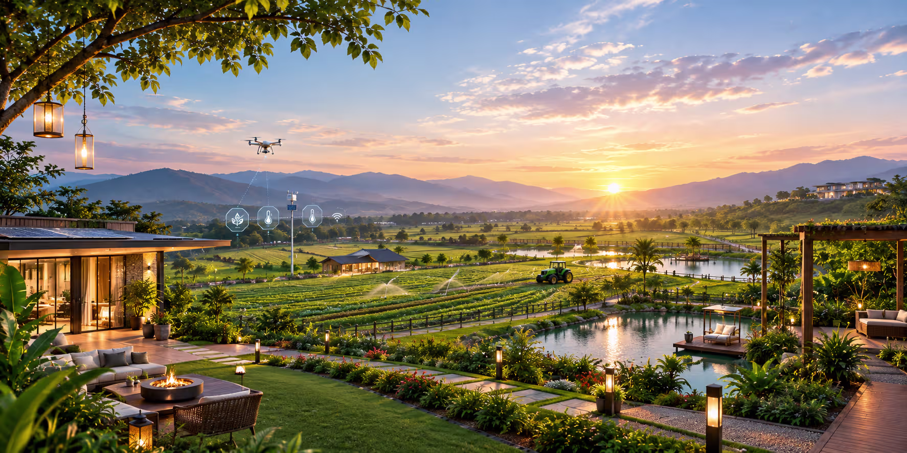 Landworks orchard estate — cultivated land and cottage under development